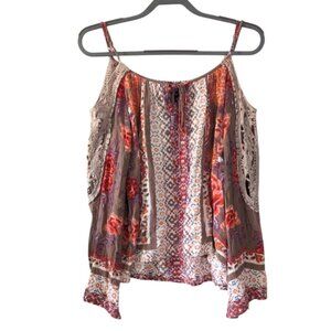Angie Western Country Whimsical Fairy Boho Cold Shoulder Festival Hippie Top S